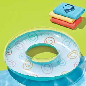 Sun Squad Inflatable Swim Tube with Handles Happy Face 31 IN Diameter